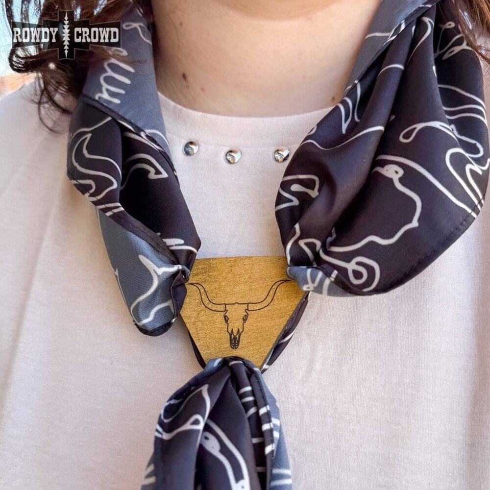 Seminole Bull Skull Leather Wild Rag Scarf Slide Western